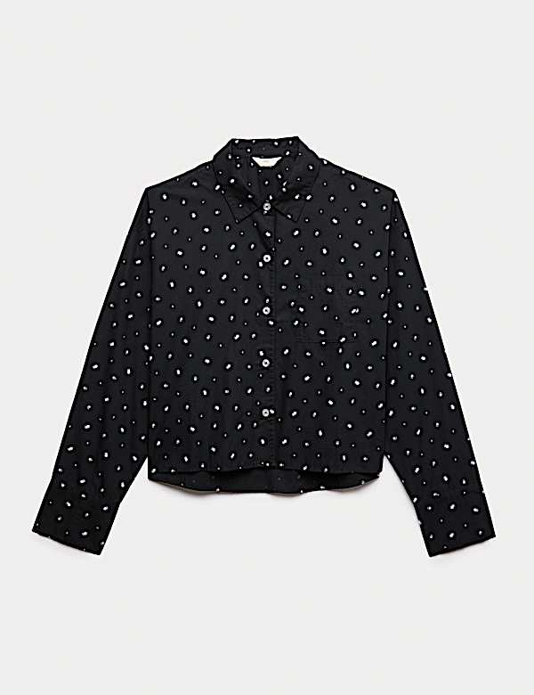 Pure Cotton Floral Cropped Lounge Shirt - AL