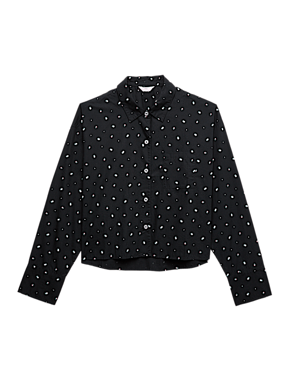 Pure Cotton Floral Cropped Lounge Shirt