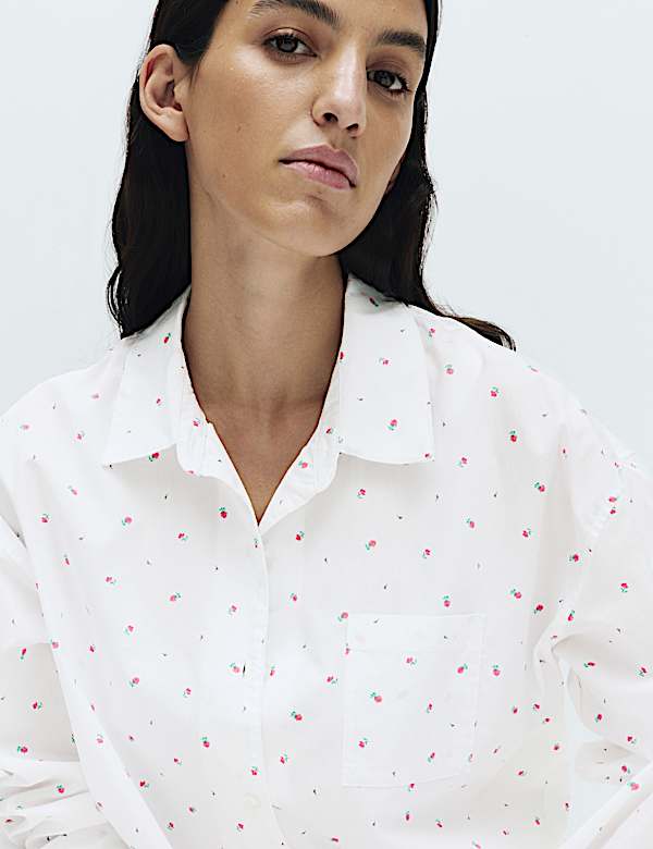 Pure Cotton Floral Cropped Lounge Shirt - CA