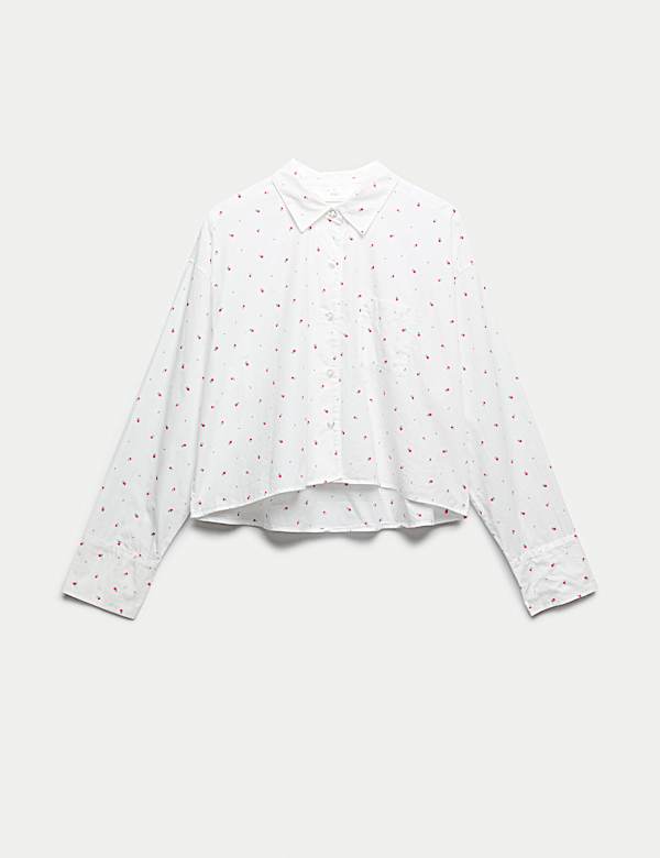 Pure Cotton Floral Cropped Lounge Shirt - CA