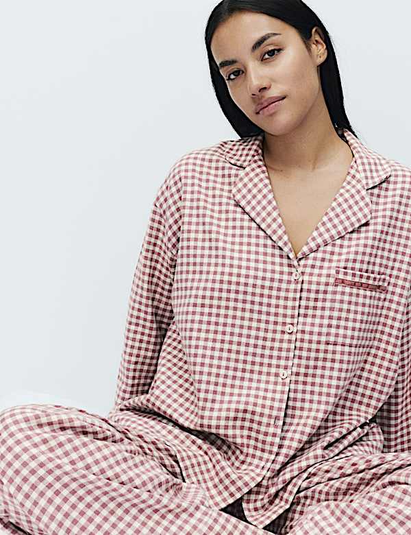 Flannel Gingham Revere Pyjama Top - IS