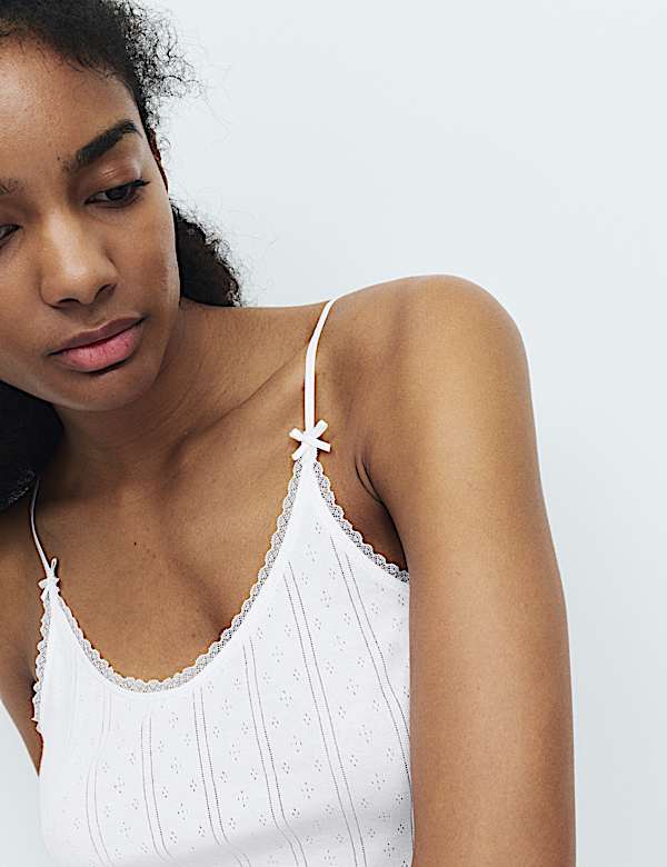 Pure Cotton Pointelle Cami Pyjama Top - CA