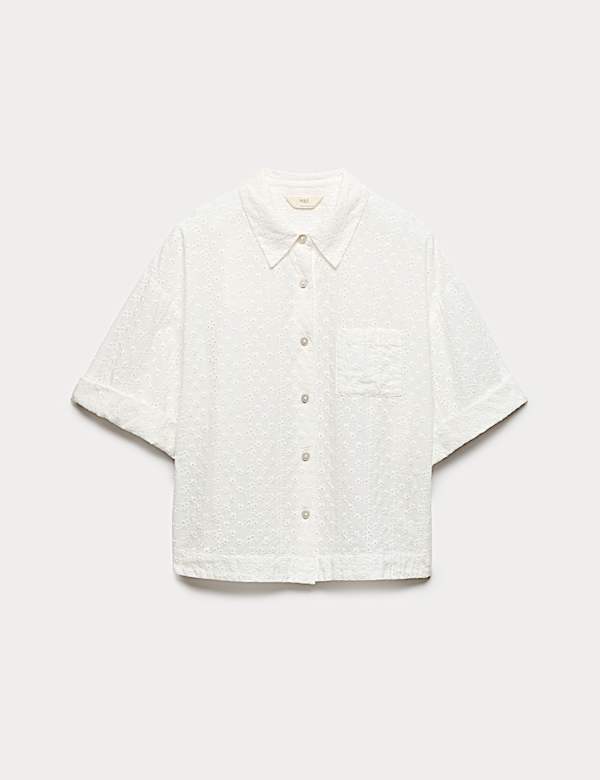 Pure Cotton Broderie Short Sleeve Pyjama Shirt - JP
