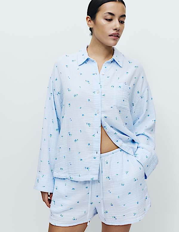 Pure Cotton Muslin Printed Pyjama Top - IL