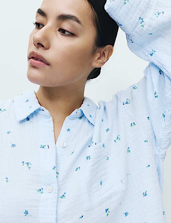 Pure Cotton Muslin Printed Pyjama Top - NL