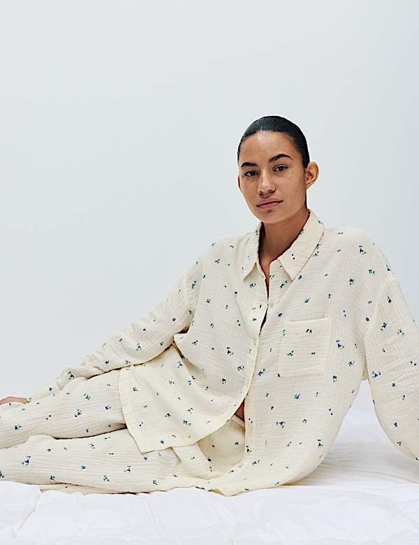 Pure Cotton Muslin Printed Pyjama Top - DK