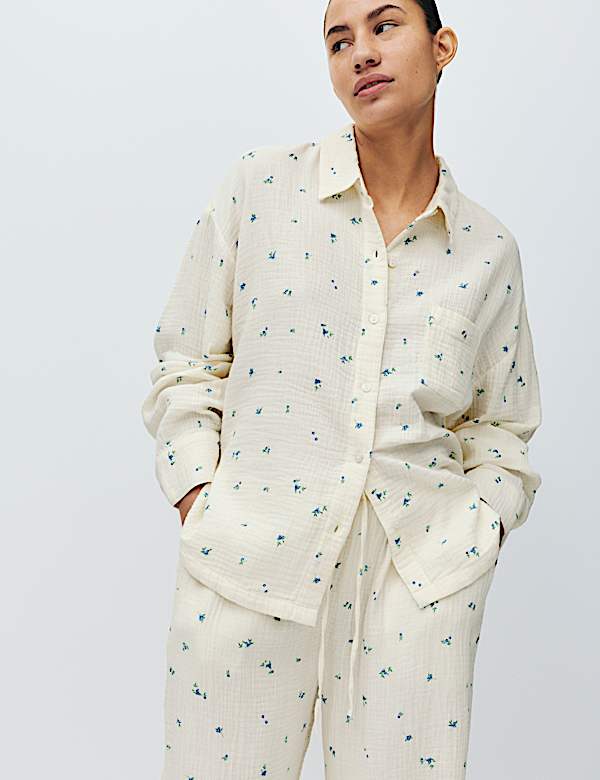 Pure Cotton Muslin Printed Pyjama Top - DK