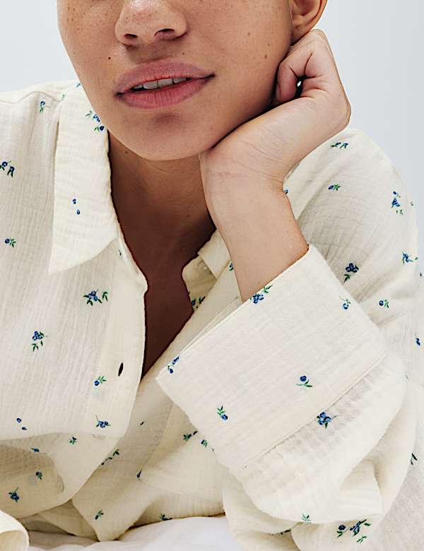 Pure Cotton Muslin Printed Pyjama Top - DK