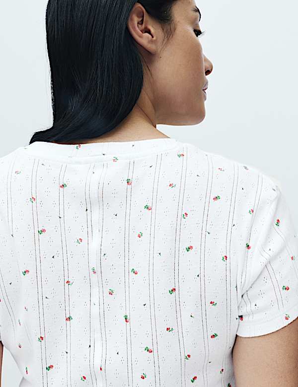 Pure Cotton Pointelle Floral Pyjama Top - IL