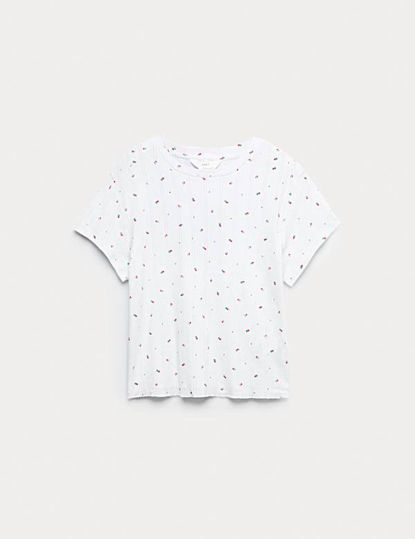 Pure Cotton Pointelle Floral Pyjama Top - IL