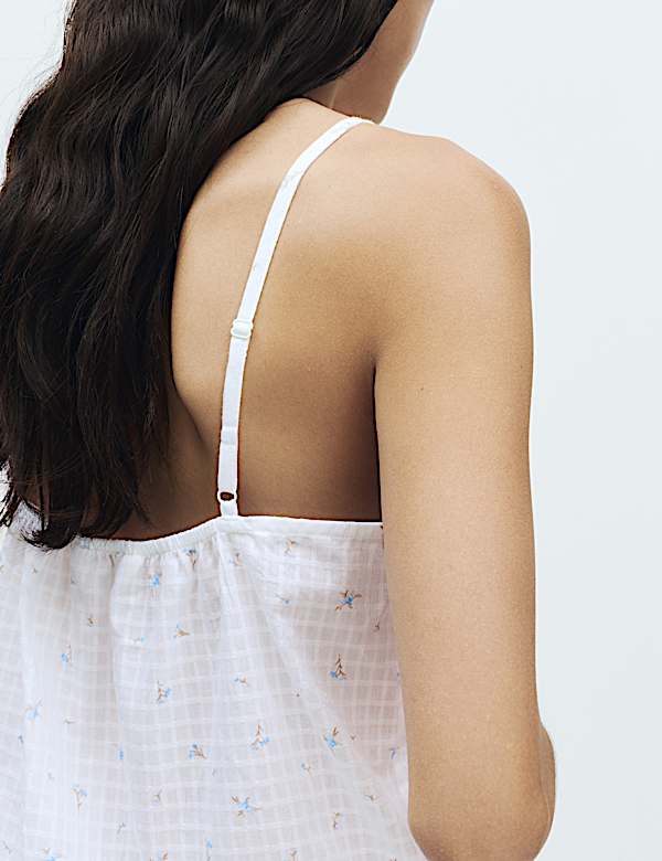 Pure Cotton Dobby Grid Ditsy Print Cami Top - JE
