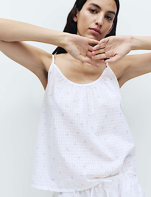 Pure Cotton Dobby Grid Ditsy Print Cami Top - JE