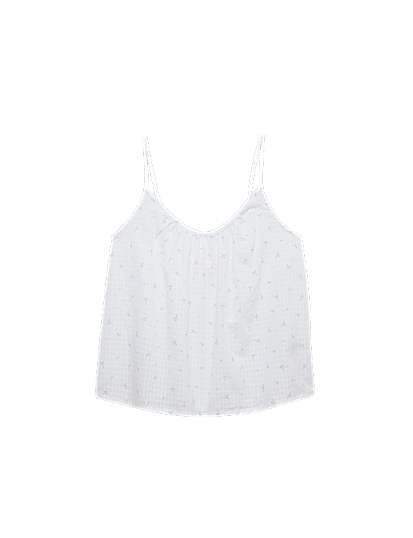 Pure Cotton Dobby Grid Ditsy Print Cami Top