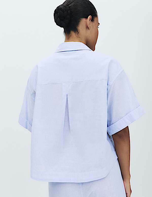 Pure Cotton Woven Stripe Collared Pyjama Top - CZ