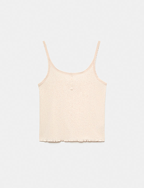 Cotton Blend Pointelle Lace Trim Cami Top - LT