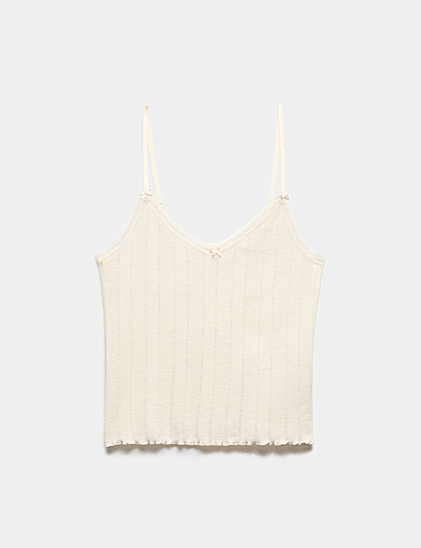 Slub Pointelle Lace Cami Pyjama Top - DK