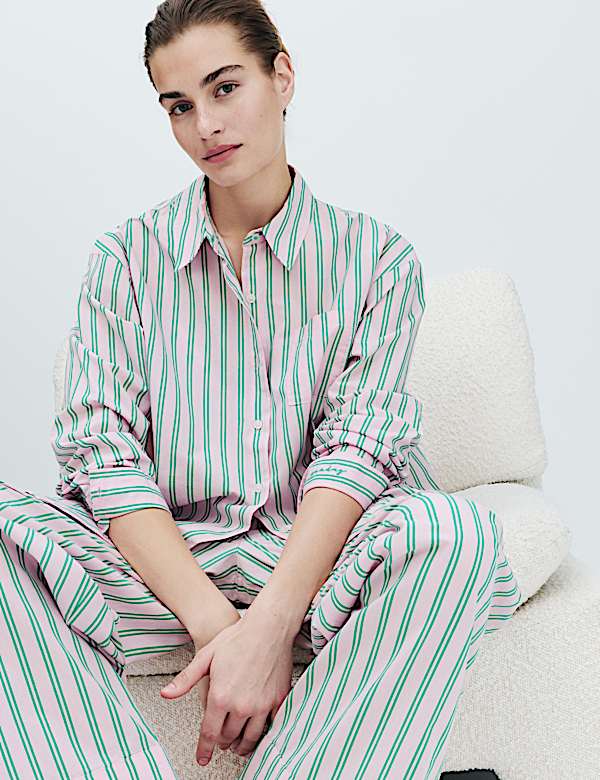 Pure Cotton Poplin Striped Pyjama Shirt - EE