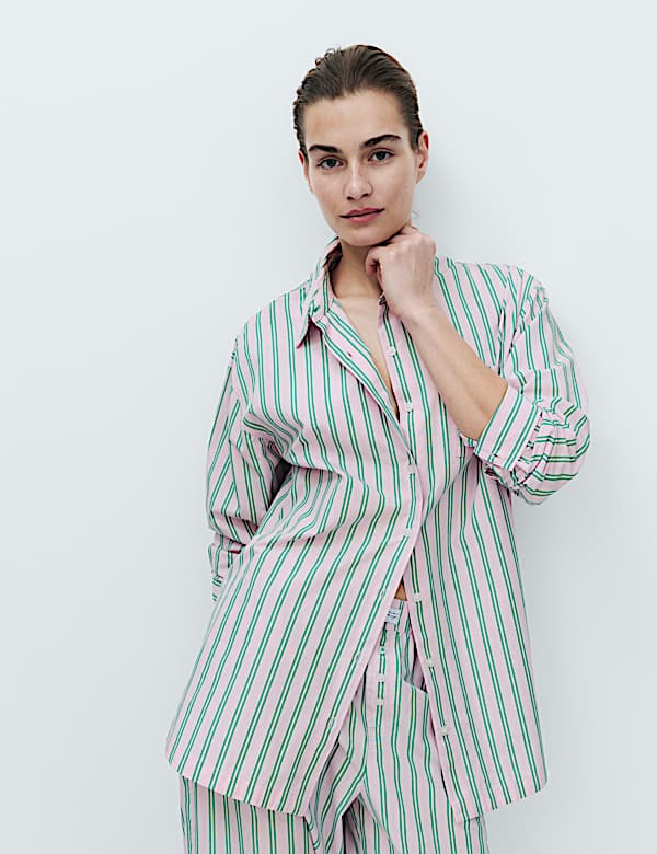Pure Cotton Poplin Striped Pyjama Shirt - EE