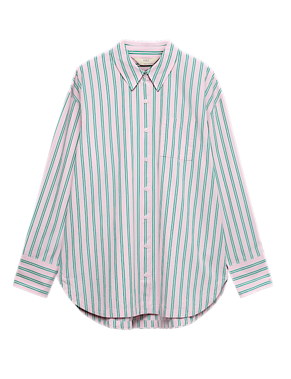 Pure Cotton Poplin Striped Pyjama Shirt