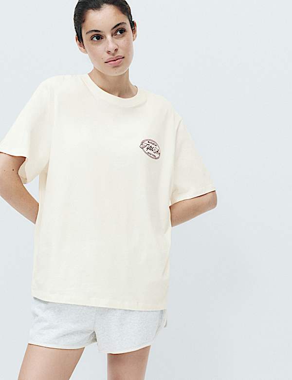 Pure Cotton Embroidered Slogan Pyjama Top