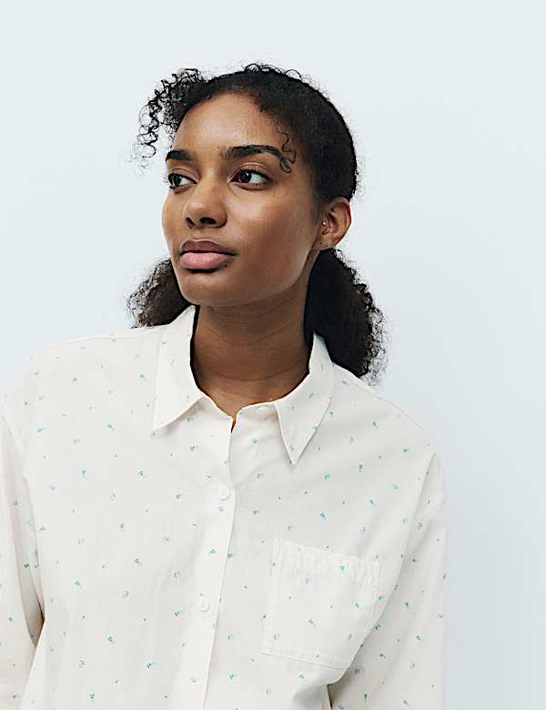 Pure Cotton Floral Revere Pyjama Top - EE