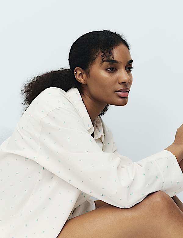 Pure Cotton Floral Revere Pyjama Top - EE