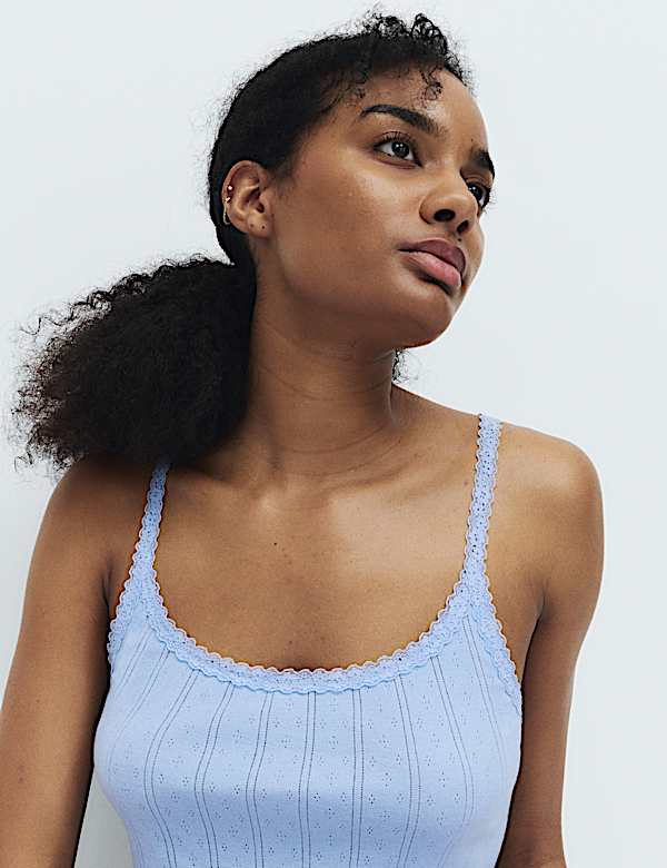 Haut de pyjama caraco en dentelle pointelle 100 % coton - CA