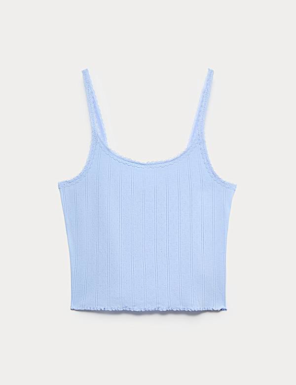 Haut de pyjama caraco en dentelle pointelle 100 % coton - CA