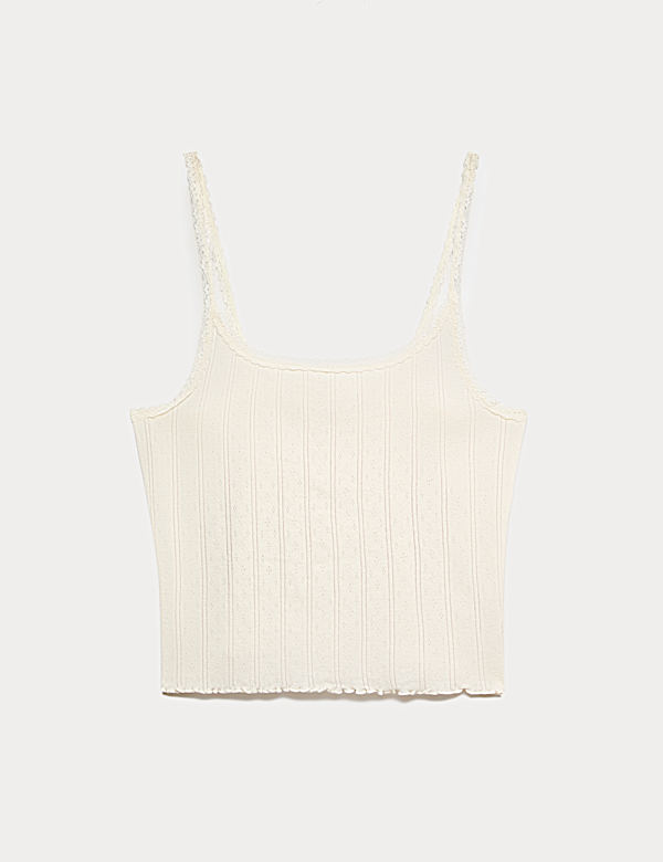 Pure Cotton Pointelle Lace Cami Pyjama Top - CA