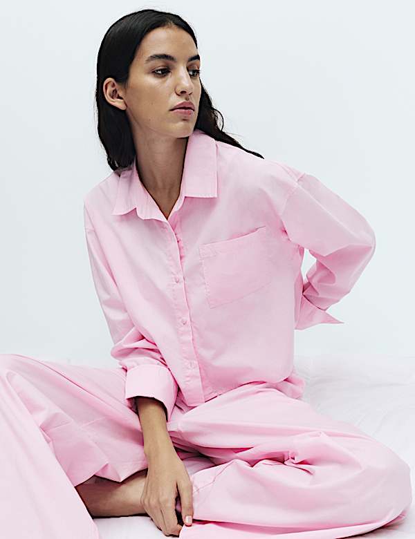 Pure Cotton Cropped Pyjama Shirt