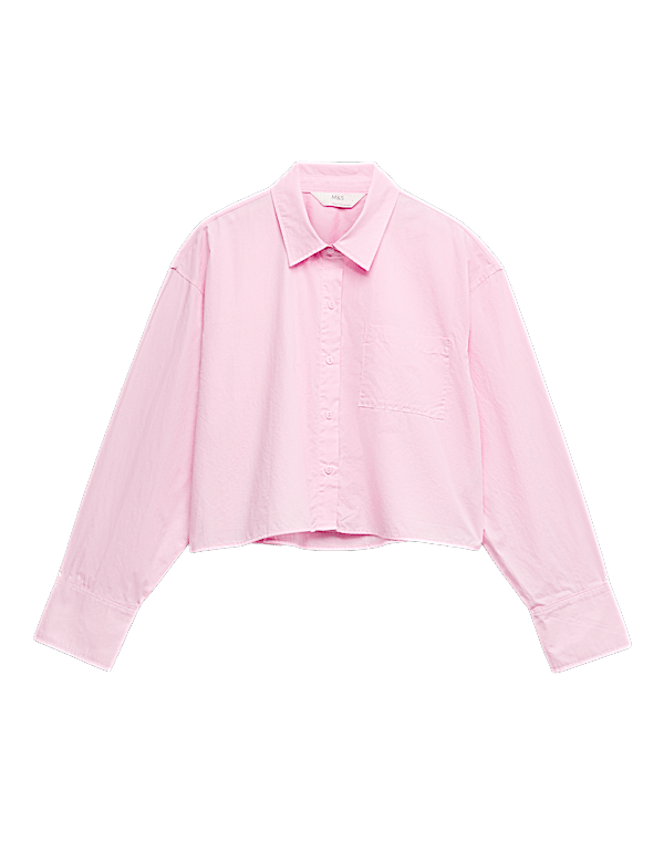 Pure Cotton Cropped Pyjama Shirt