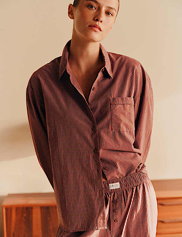 Pure Cotton Poplin Striped Pyjama Shirt