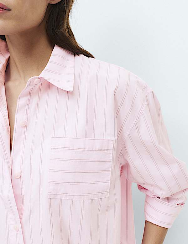 Chemise pyjama en popeline 100 % coton &agrave; rayures - LU