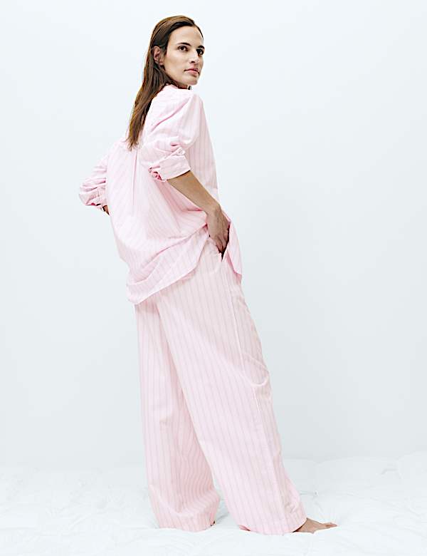Chemise pyjama en popeline 100 % coton &agrave; rayures - LU