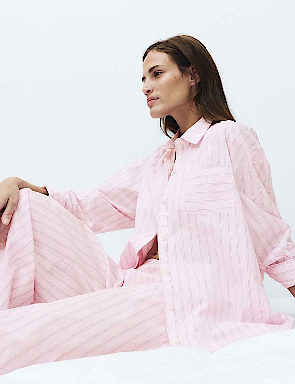 Chemise pyjama en popeline 100 % coton &agrave; rayures - LU