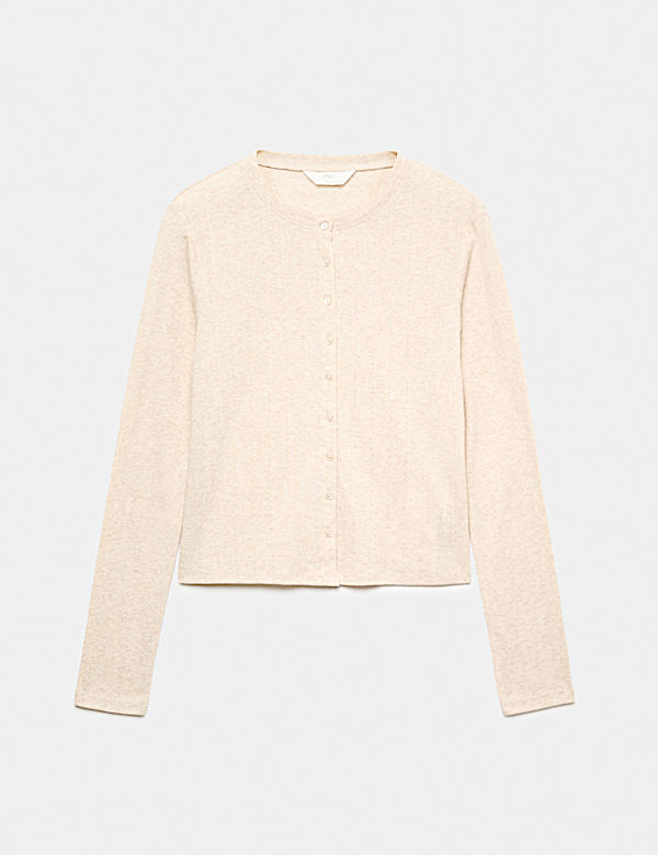 Cotton Blend Pointelle Lounge Cardigan - GR