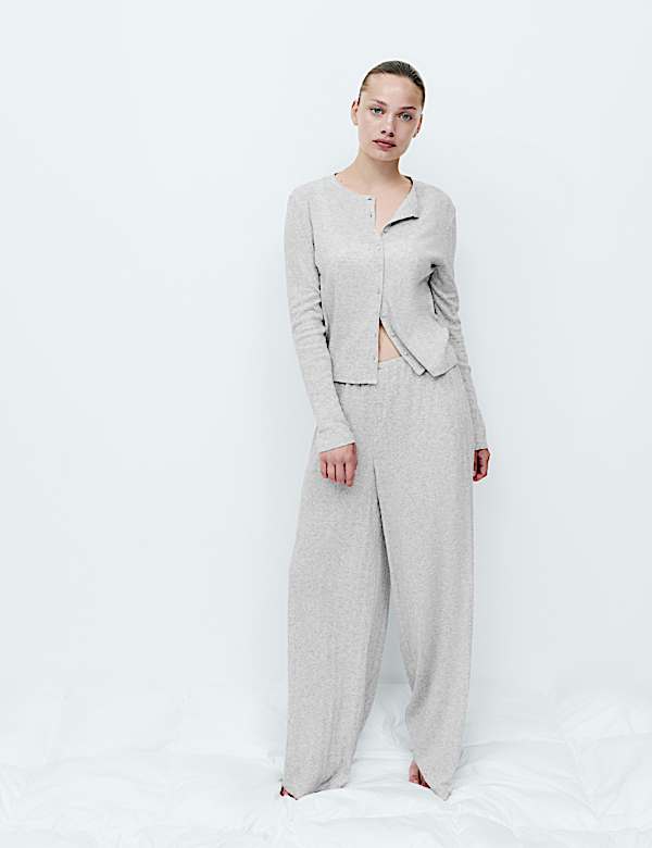 Cotton Blend Pointelle Lounge Cardigan - DE