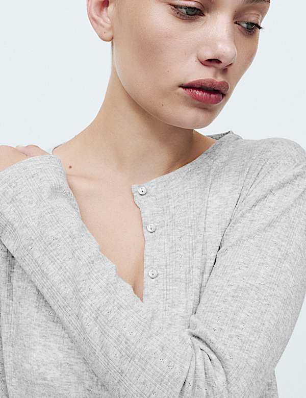 Cotton Blend Pointelle Lounge Cardigan - DE