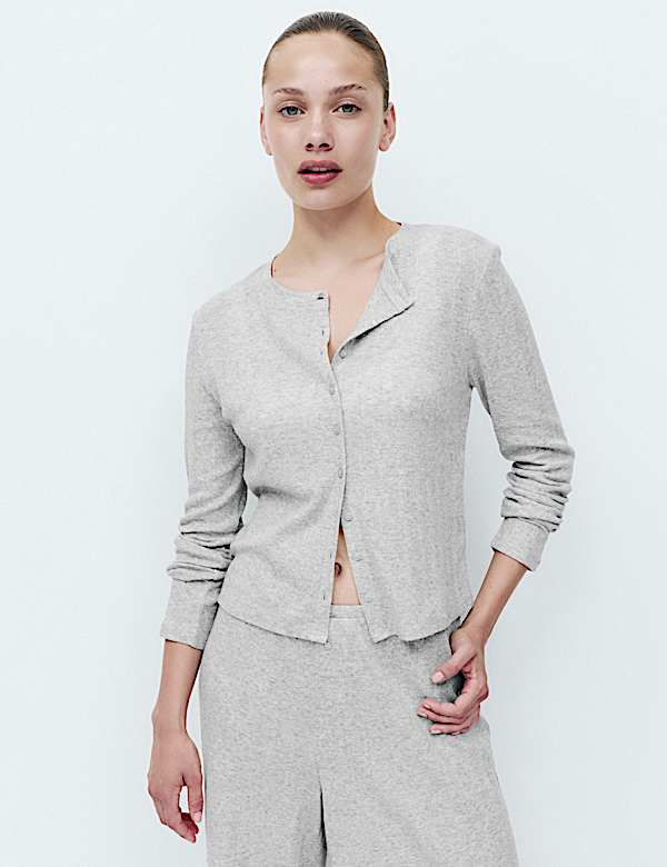 Cotton Blend Pointelle Lounge Cardigan - DE