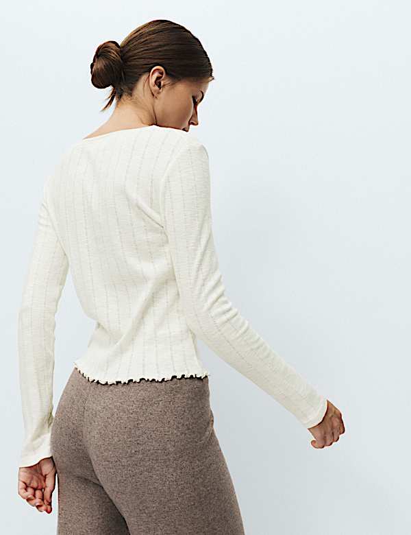Pure Cotton Pointelle Lace Trim Pyjama Top - IL