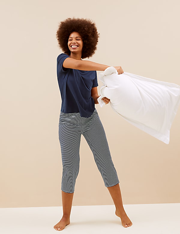 Pure Cotton Striped Cropped Pyjama Set