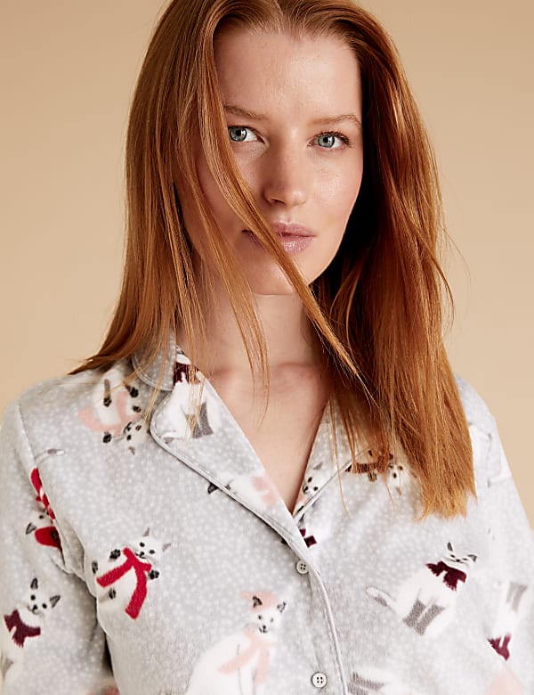 Fleece cat print pyjama set discount