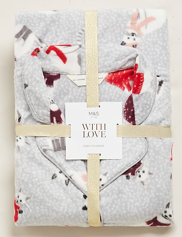 Fleece cat print pyjama set 2025