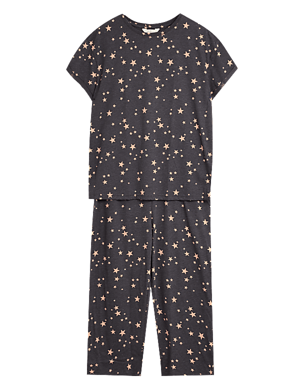 Cotton Star Print Cropped Pyjama Set