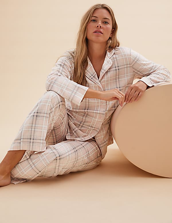 Fleece Checked Rever Collar Pyjama Set