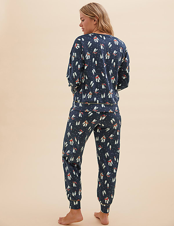 Fleece Printed Cuffed Pant Pyjama Set