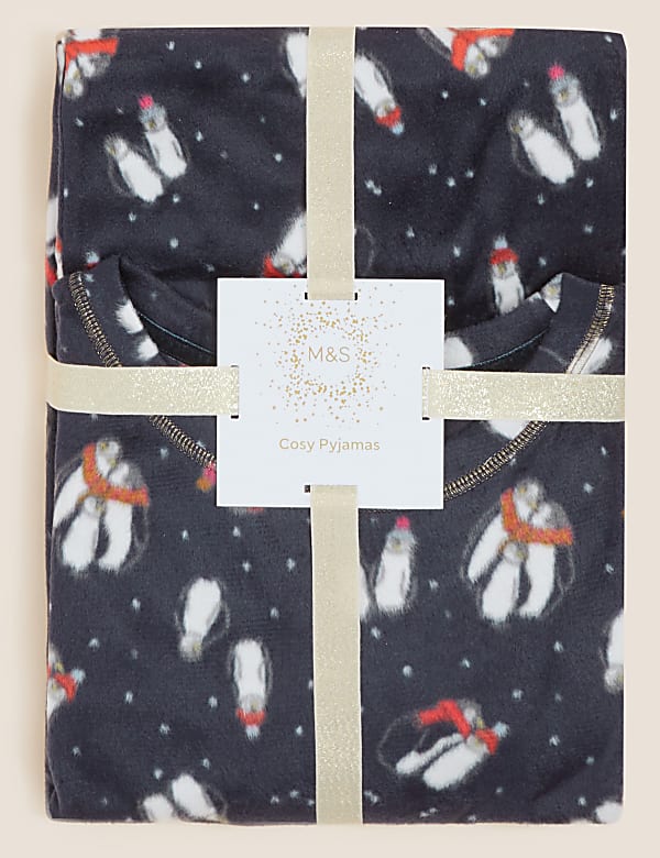 Fleece Printed Cuffed Pant Pyjama Set