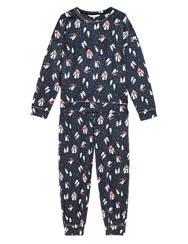 Fleece Printed Cuffed Pant Pyjama Set