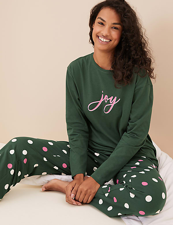 Buy Pure Cotton Joy Slogan Pyjama Set at Marks Spencer