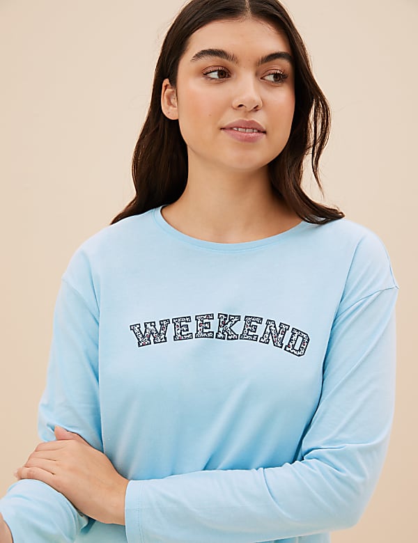 Pure Cotton Weekend Slogan Pyjama Set